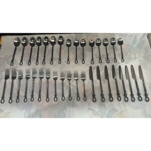 Rare 35 Pc Hand Forged Thailand Knot Handle Flatware Set
